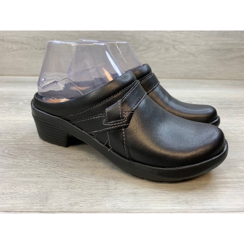 Clarks Collection Women's Black Leather Clogs Slip On Mules 5 Casual Shoes